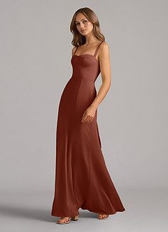 Azazie Amaris Bridesmaid Dresses Auburn A-Line Corset Stretch Satin Dress image4
