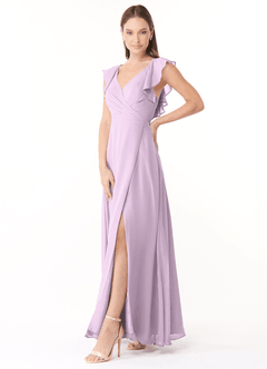 Azazie Yoko Bridesmaid Dresses Frosted Lilac A-Line Ruched Chiffon Dress image3