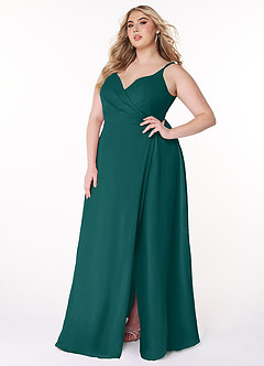 Azazie Lennon Brudtärnklänningar Klä av A-Linje i Chiffong Spets Påfågelblå image10