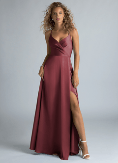 Azazie Davis Brautjungfernkleider A-Linie Plissee Stretch-Satin Kleid Merlot image2