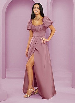 Barbie ♥ Azazie Bridesmaid Dresses Vintage Mauve A-Line Ruched Stretch Satin Dress image3