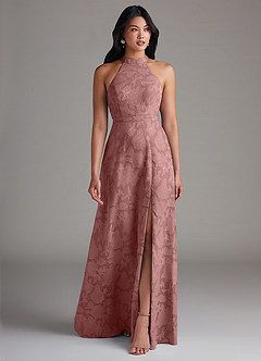 Azazie Clarice Bridesmaid Dresses Dusty Rose A-Line Side Slit Floral Burnout Dress image1