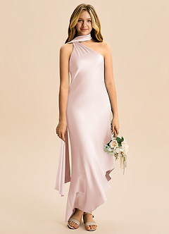 Azazie Briony Junior Etui Plissee Stretch-Satin Kleid Zartrosa image5