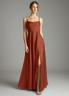 Azazie Elle Bridesmaid Dresses Auburn A-Line Pleated Stretch Satin Dress image1