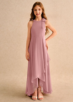Azazie Boop Girls Formal Flower Girl Dresses Dusty Rose A-Line Bow Chiffon Dress image3