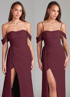 Azazie Amyra Bridesmaid Dresses Cabernet Sheath Off the Shoulder Chiffon Convertible Dress image9