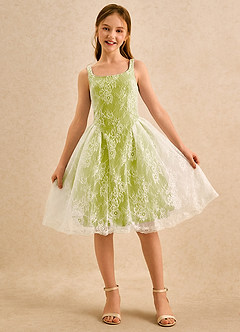 Azazie Cubbie Girls Formal Flower Girl Dresses Lemongrass A-Line Lace Dress image4