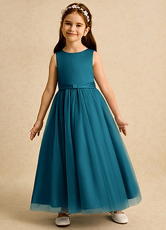 Azazie Lior Flower Girl Dresses Ink Blue Ball-Gown Pleated Tulle Dress image4