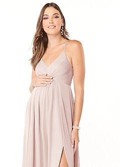 Azazie Annabelle Maternity Bridesmaid Dresses A-Line V-Neck Pleated Mesh Floor-Length Dress image6