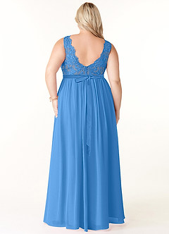 Azazie Elly Bridesmaid Dresses Blue Jay A-Line Lace Scoop Neck Chiffon Dress image8