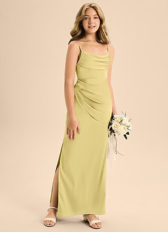 Azazie Mai Junior Robe Trapèze en Satin extensible Encolure en Forme de Cœur Sorbet Citron image3