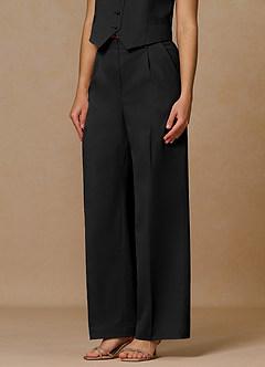 front Margaret Black Cotton Linen Blend Pants