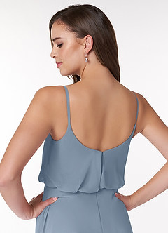 Azazie Lupe Abiti da Damigella Abito A-Line in Chiffon Blouson con Scollo a U Blu Polveroso image6