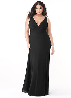 Azazie Christiana Brautjungfernkleider A-Linie V-Hals Gefaltet Chiffon Kleid Schwarz image9