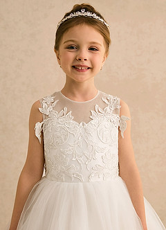 Azazie Aurora vestidos de niña de las flores Vestido de Marfil de Tul de Corte En A con Sin mangas image3