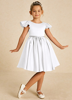 Azazie Sugar Plum Flower Girl Klänningar Klänning A-Linje i Matt satäng Rosett image2