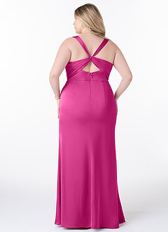 Azazie Mero Jurken voor bruidsmeisjes Jurk van Stretch Satijn met Kolom Geplooid Fuchsia image8
