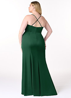 Azazie Marzia Bridesmaid Dresses Dark Green Mermaid Cowl Pleated Stretch Satin Dress image8