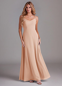 Azazie Daenerys Robes de demoiselle d'honneur Robe Trapèze en Mousseline de soie Col bénitier Rose Perle image3