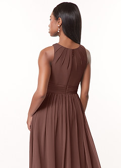 Azazie Harper Bridesmaid Dresses Espresso A-Line Pleated Chiffon Dress image4