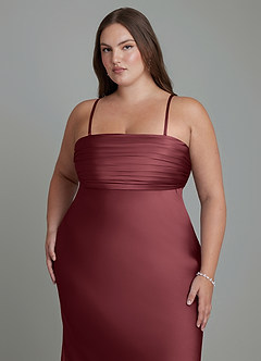 Azazie Saylor Vestidos de damas de honor Vestido Merlot de Satén Elástico de Corte Sirena con Palabra de honor image17