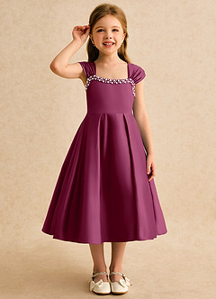 Azazie Yosemite Robe Demoiselle D'honneur Fillette Robe Princesse en Mat Satiné Encolure en Forme de Cœur Mûre image5
