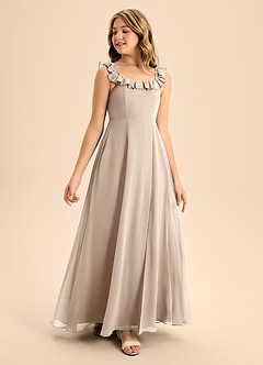 Azazie Callie Junior Vestido Cinza de Chiffon de Linha A com Ruched image1
