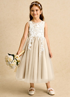 Azazie Sundae Robe Demoiselle D'honneur Fillette Robe Princesse en Dentelle Champagne image3