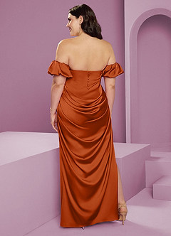 Barbie ♥ Azazie Robes de demoiselle d'honneur Robe Fourreau Convertible en Satin extensible Épaule décolletée Orange Brûlée image11