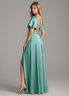 Azazie Chloe Bridesmaid Dresses Aqua A-Line Sweetheart Neckline Stretch Satin Dress image2