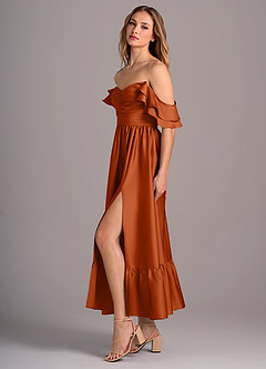 Azazie Anaya Vestidos de damas de honor Vestido de Naranja Quemada de Satén Elástico de Corte en A Convertible con Escote de Corazón image4