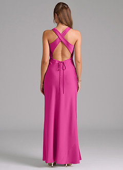 Azazie Evadne Bridesmaid Dresses Fuchsia A-Line Pleated Stretch Satin Dress image2