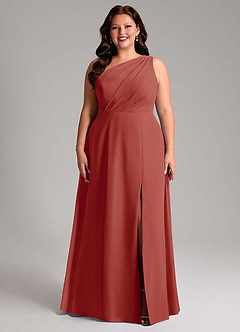 Azazie Phaedra Bridesmaid Dresses Terracotta A-Line One Shoulder Chiffon Dress image1
