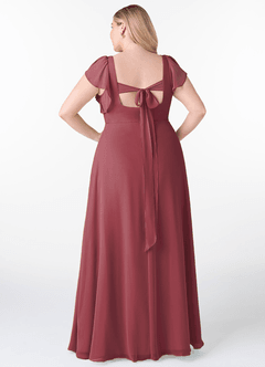 Azazie Syenna 신부 들러리 드레스 A라인 셔링 쉬폰 바닥 길이 드레스 image7