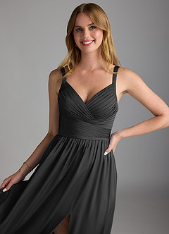 Azazie Chanel Brautjungfernkleider A-Linie Plissee Stretch-Satin Kleid Schwarz image3