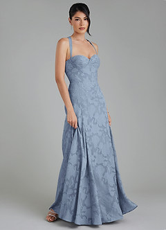 Azazie Bea Robes à essayer chez vous Robe Trapèze en Blumen-Burnout Corset Bleu Poussiéreux image6