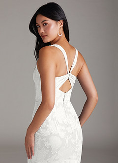 Azazie Mero Bridesmaid Dresses White Sheath Pleated Floral Burnout Dress image11