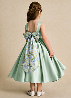 Azazie Doodlebug Robe Demoiselle D'honneur Fillette Robe Trapèze en Mat Satiné Arc Agave image3