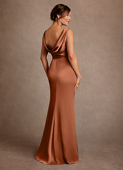 Azazie Baltimore Mother of the Bride Dresses Copper A-Line Pleated Stretch Satin Dress image2