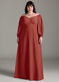 Azazie Rubina Final Sale Dusty Blue A-Line Long Sleeve Chiffon Dress image6