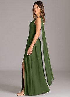 Azazie Tella Bridesmaid Dresses Olive A-Line One Shoulder Chiffon Dress image4