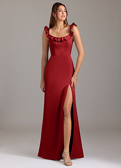 Azazie Callie Bridesmaid Dresses Pomegranate A-Line Ruched Stretch Satin Convertible Dress image1