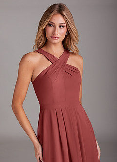Azazie Dixie Bridesmaid Dresses Terracotta A-Line Halter Pleated Chiffon Dress image5