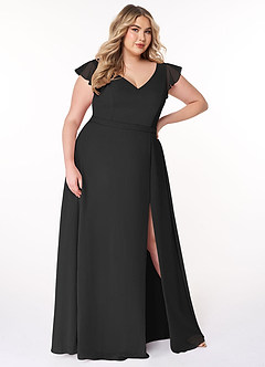 Azazie Claudine Bridesmaid Dresses Black A-Line Flutter Sleeve Chiffon Dress image10