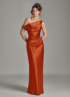 Azazie Emerson Bridesmaid Dresses Paprika Mermaid Off the Shoulder Metallic Satin Dress image3