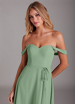 Azazie Aaron Robes de demoiselle d'honneur Robe Trapèze Convertible en Mousseline de soie Épaule décolletée Matcha image7