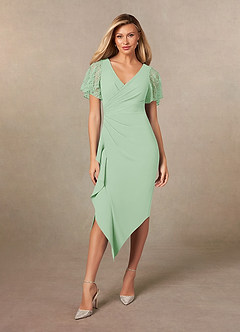 Azazie Eloise Mother of the Bride Dresses Dusty Sage Sheath Pleated Stretch Crepe Dress image4