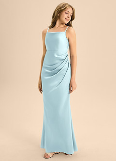 Azazie Renna Junior Linia A Pofałdowany Satyna elastyczna Długość podłogi Młodsza druhna Sukienka image5