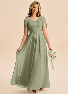 Azazie Emma Junior Robe Trapèze en Mousseline de soie Plissée Pistache image1