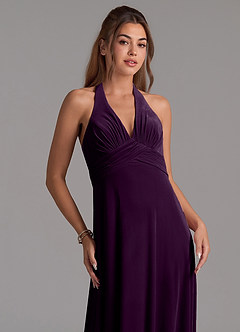 Azazie Tessie Bridesmaid Dresses Grape A-Line Pleated Velvet Dress image3